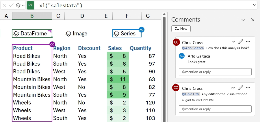 Python in Excel:Collaborate easily with comments and @ mentions